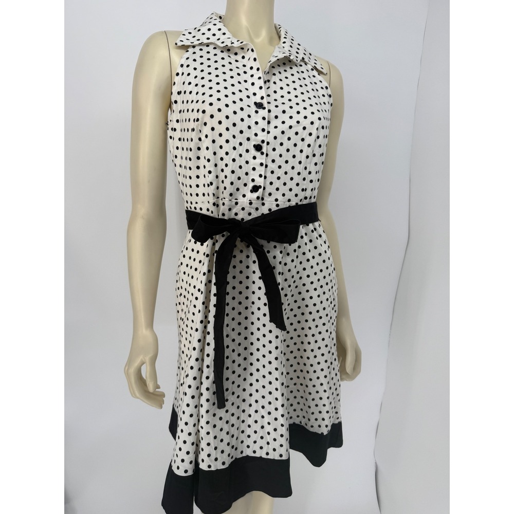 2000s d.BY Ltd Polka Dot Fit & Flare Shirt Dress Black White Tie Waist Size 10